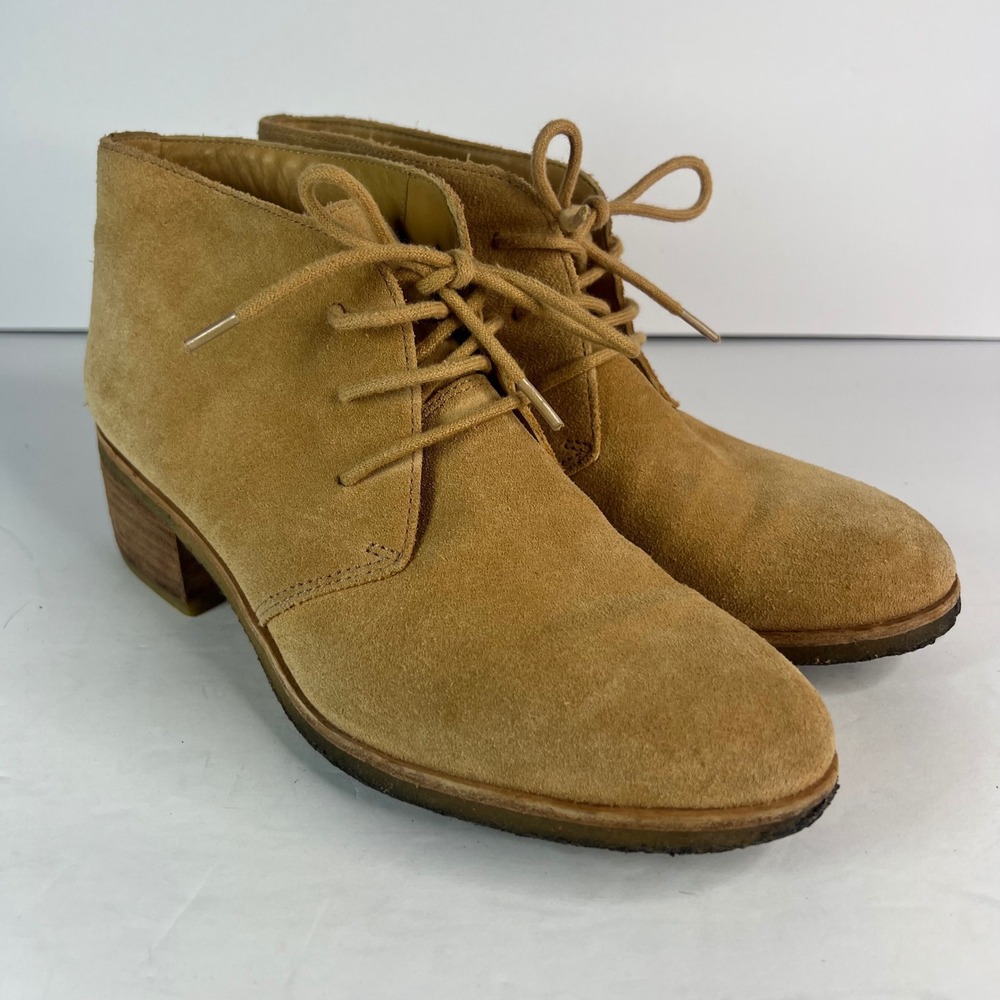 Suede Lace-Up Ankle Booties in Camel